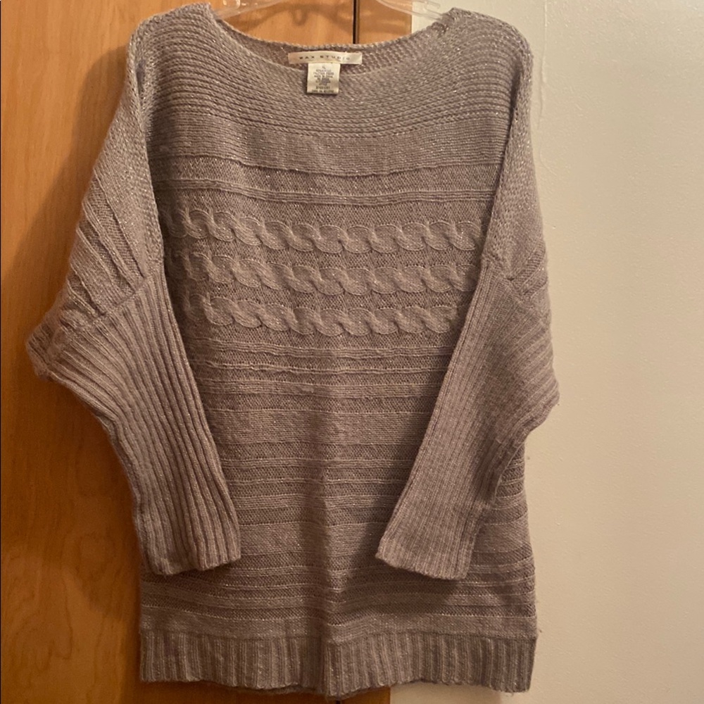 Max Studio Gray Crew Neck Sweater with Textured Knit